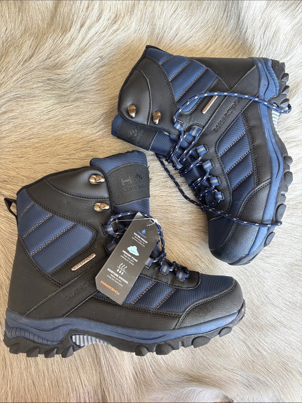 Hawke & co Men's caribou Navy and Black Waterproof Lace-Up Boots 8